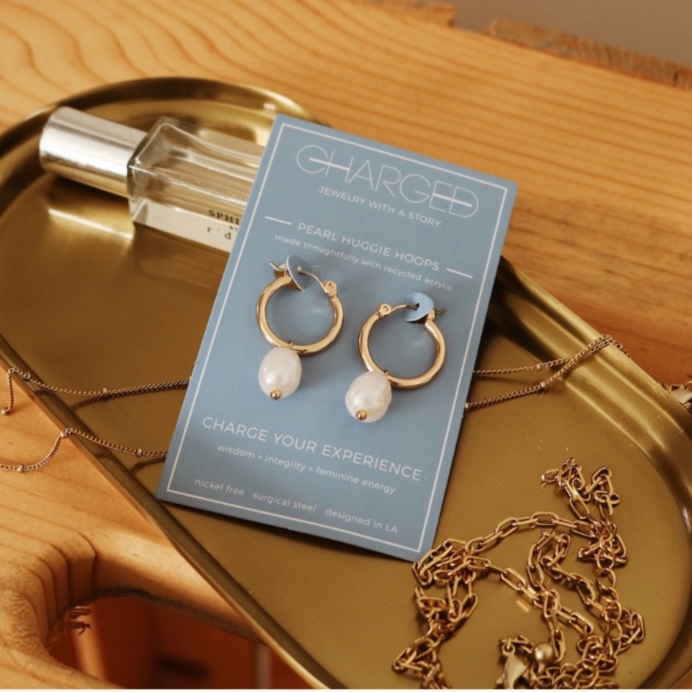 Charged Pearl Huggie Hoops